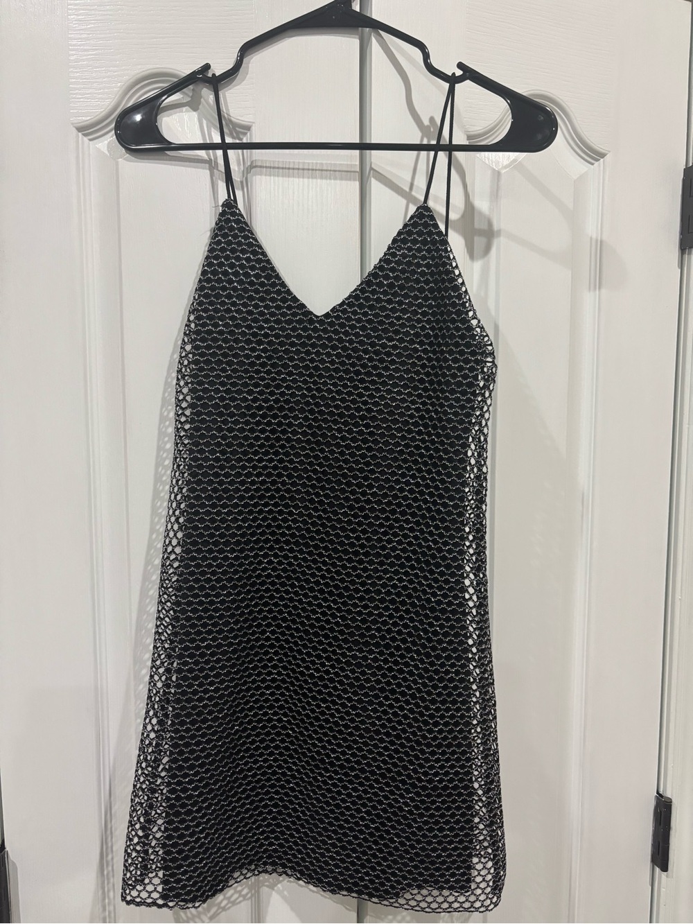 Subdued Black Mesh Overlay Mini Dress with V-Neck